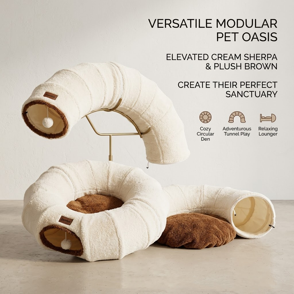 Yeyorentacosh Donut Cat Tunnel Bed for Indoor Cats - Round Felt Cat Cave Hideaway with Zipper, 2-in-1 Foldable Peek-a-Boo Interactive Play Tunnel for Large & Small Cats, Multi-Functional Pet Nest