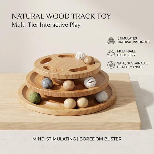 Yeyorentacosh Large Wooden Cat Track Toy with Puzzle Top | Interactive Cat Ball Tower with Spinning Balls | Multi-Level Cat Roller Toy for Indoor Cats & Kittens
