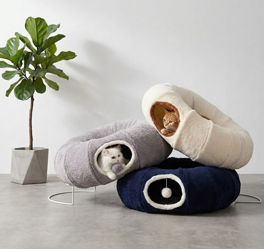 Yeyorentacosh Donut Cat Tunnel Bed for Indoor Cats - Round Felt Cat Cave Hideaway with Zipper, 2-in-1 Foldable Peek-a-Boo Interactive Play Tunnel for Large & Small Cats, Multi-Functional Pet Nest