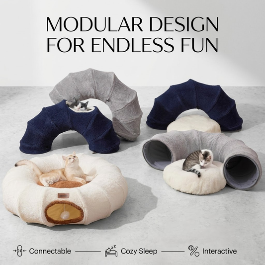 Yeyorentacosh Donut Cat Tunnel Bed for Indoor Cats - Round Felt Cat Cave Hideaway with Zipper, 2-in-1 Foldable Peek-a-Boo Interactive Play Tunnel for Large & Small Cats, Multi-Functional Pet Nest