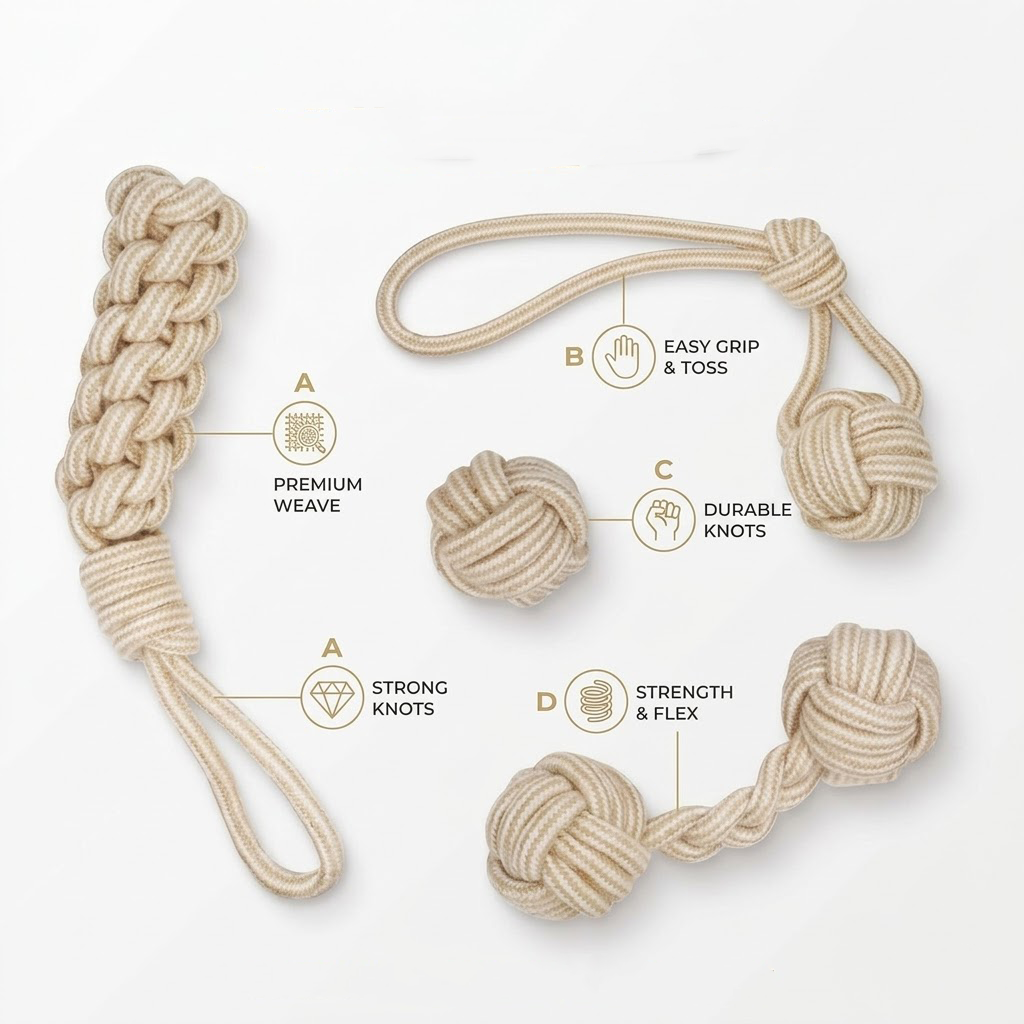 Yeyorentacosh 4 Pack Natural Cotton Dog Rope Toys, Interactive Puppy Chew Toys for Teething, Durable Tug of War Toy Set for Small & Medium Dogs