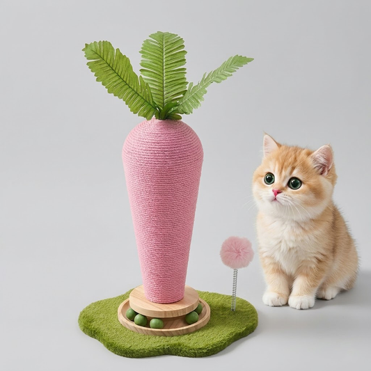Yeyorentacosh Durable Carrot Cat Scratcher & Natural Wood Interactive Toy Set - The Ultimate Cute Cat Toy with Catnip & Spinning Balls