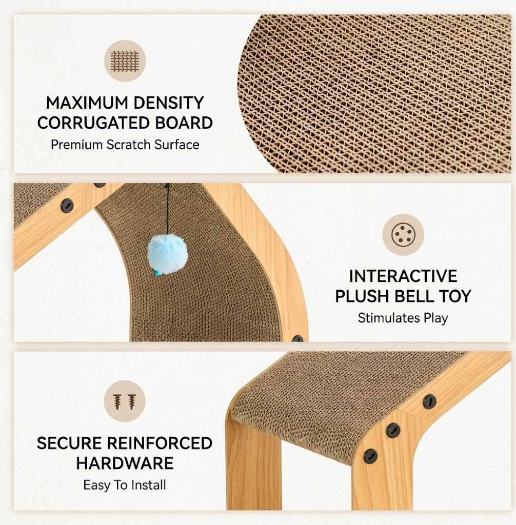 Yeyorentacosh 20-Inch Cardboard Cat Scratcher House - Large Cat Scratching Pad with Toy Ball, Cat Lounge Bed & Tunnel for Indoor Cats and Kittens, Safe & Durable