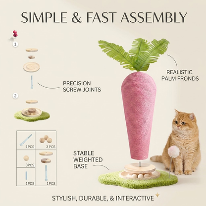 Yeyorentacosh Durable Carrot Cat Scratcher & Natural Wood Interactive Toy Set - The Ultimate Cute Cat Toy with Catnip & Spinning Balls